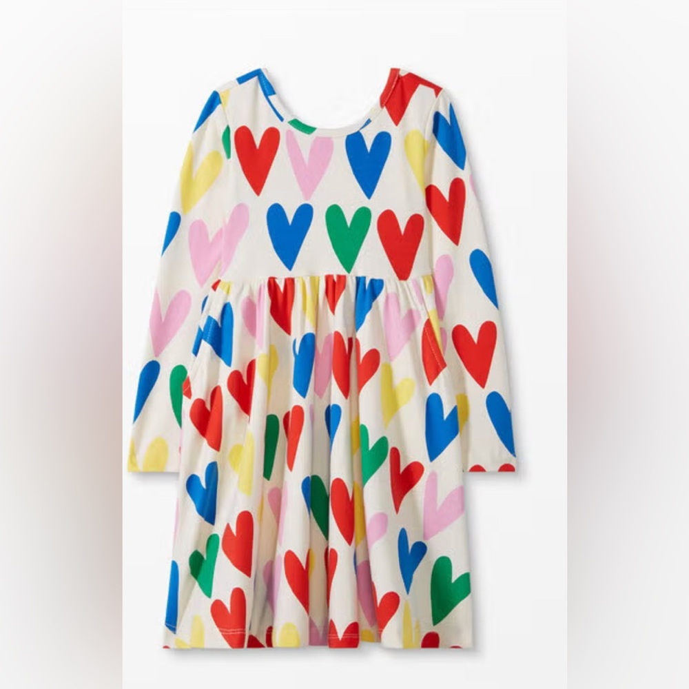 Hanna Andersson Girls Cotton Hearts  Dress Long Sleeve NWOT Size 150 US 12